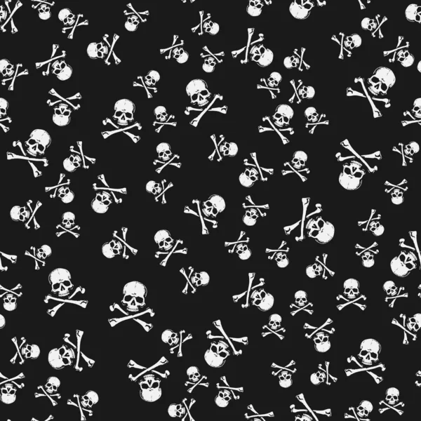 Crânio cabeça Jolly Roger Pirata crossbones sem costura padrão de repetição em preto —  Vetores de Stock