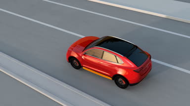 Kırmızı Suv kaza önlemek için fren acil. Otomatik acil durum fren (acil fren sistemi) kavramı. 3D render animasyon.