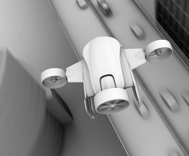 Kil Vtol uçak gökyüzünde uçan teslim paketleri taşıyan render. Hızlı teslimat hizmeti için kavram. 3D render resim.