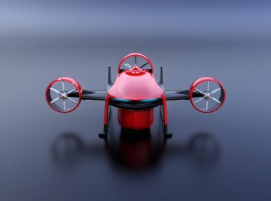 Koyu arka plan üzerinde kırmızı Vtol uçak teslimat paketleri ile önden görünümü. 3D render resim.