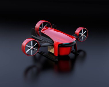 Red VTOL drone with delivery packages on black background. 3D rendering image. clipart