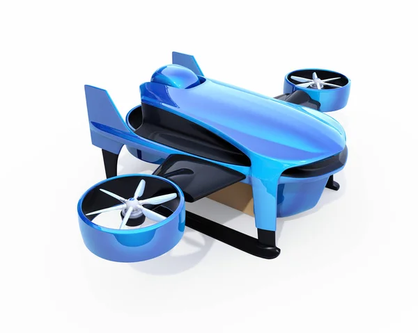 Drone Vtol Blu Con Pacchi Consegna Sfondo Bianco Immagine Rendering — Foto Stock