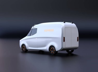 Siyah arka plan üzerine beyaz elektrik güç teslim van arka görünümü. 3D render resim.