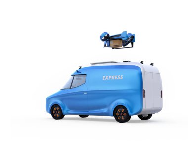 Teslimat uçağı kalkış beyaz arka plan üzerinde iki tonlu elektrik güç teslim van dan. 3D render resim.
