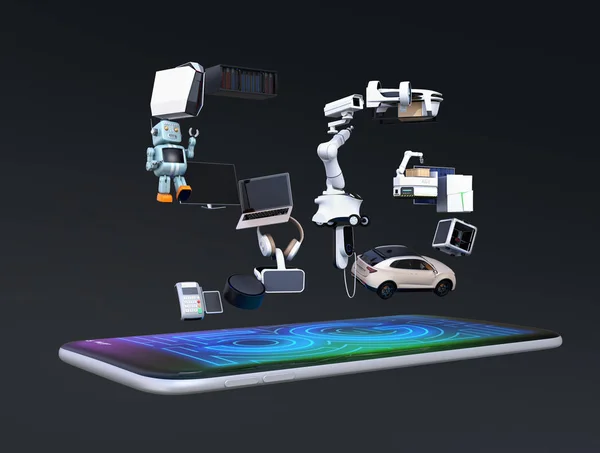 Smart Appliances Drone Autonomous Vehicle Robot Arranged Text Smart Phone — Stock Photo, Image