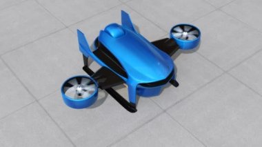 Mavi Vtol uçak sinek otoyol boyunca teslim paketler. Hızlı teslimat hizmeti için kavram. 3D render animasyon.