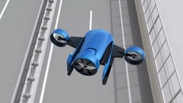 Blue Vtol Drone Volar Través Carretera Los Paquetes Entrega Concepto — Vídeos de Stock