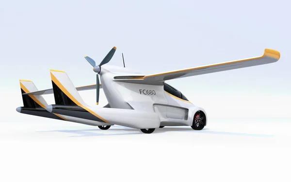白い背景の上の未来の自律車のリアビュー 空飛ぶ車のコンセプト のレンダリング画像 — ストック写真