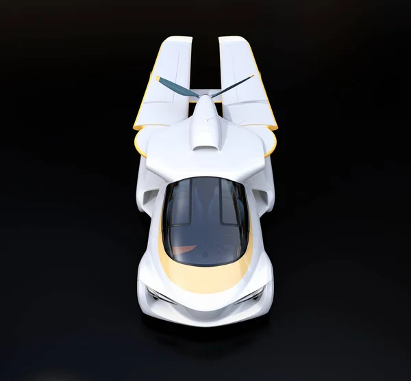 Vista Frontal Carro Autônomo Futurista Sobre Fundo Preto Asas Viradas — Fotografia de Stock