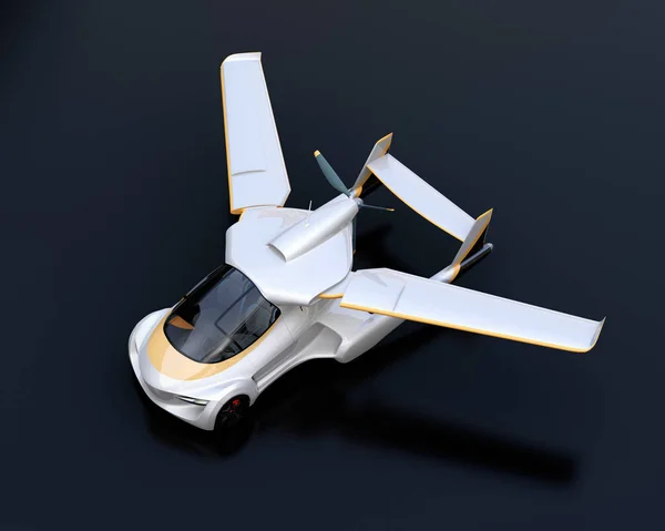 Futuristische Autonome Auto Zwarte Achtergrond Vliegende Auto Concept Rendering Beeld — Stockfoto