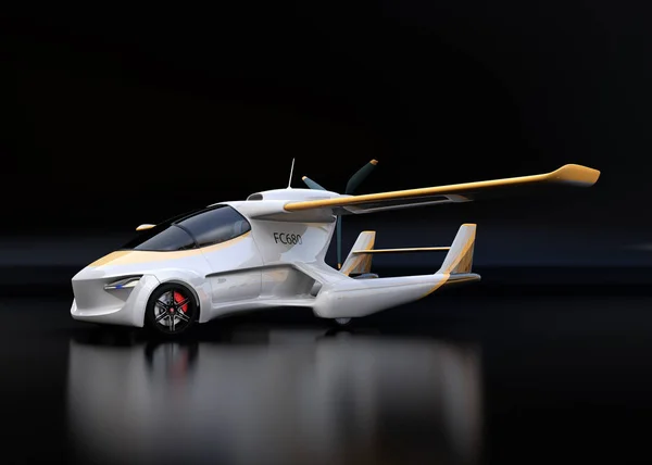 Futuristisk Autonoma Bil Svart Bakgrund Flygande Bil Koncept Rendering Bild — Stockfoto