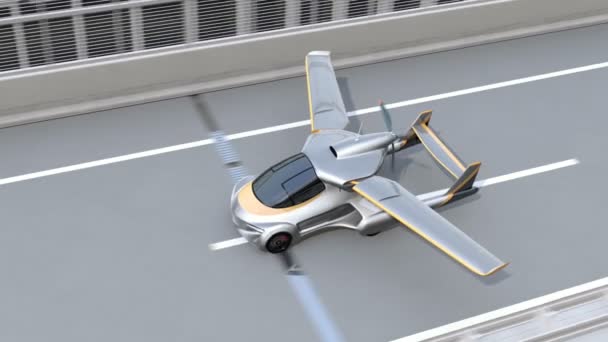 未来の空飛ぶ車を高速道路から脱ぐ トラフィック ジャムという概念がない高速輸送 レンダリング アニメーション — ストック動画