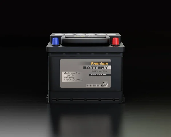 Vista Frontal Bateria Genérica Carro Sem Manutenção Fundo Preto Imagem — Fotografia de Stock