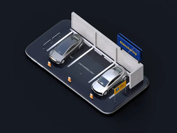 Carros Elétricos Smartphone Vista Isométrica Conceito Partilha Carro Imagem Renderização — Fotografia de Stock