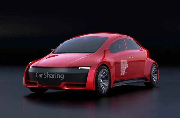 Metaliczny Czerwony Samochód Elektryczny Czarnym Tle Renderowania Obrazu — Zdjęcie stockowe