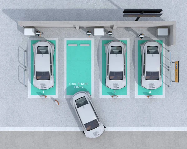 Vue Dessus Parking Covoiturage Équipé Une Borne Recharge Batteries Image — Photo
