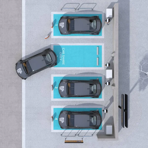 Bovenaanzicht Van Auto Delen Parkeerplaats Voorzien Van Station Batterijen Opladen — Stockfoto