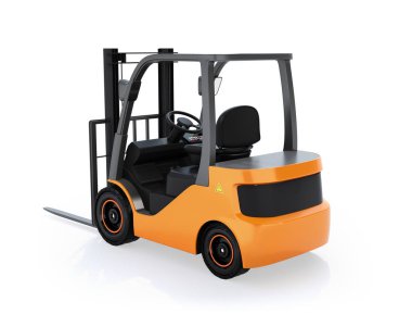 Elektrikli forklift beyaz arka plan üzerinde izole dikiz. 3D render resim.