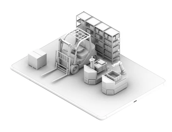 Representación Arcilla Carretilla Elevadora Eléctrica Agv Tableta Concepto Automatización Fábrica — Foto de Stock