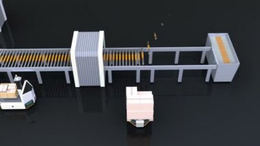 Elektrikli forklift, Agv, endüstriyel robot ve Tablet Pc. fabrika otomasyon kavramı 3d printerlere harcama maddeler.