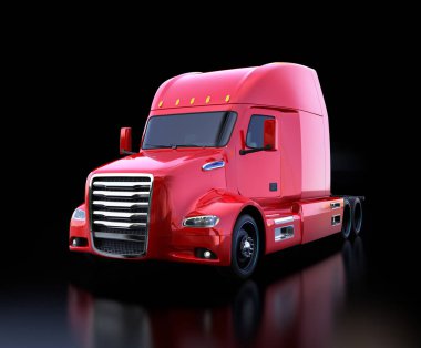 Metalik kırmızı yakıt hücresi Amerikan kamyon kabin siyah arka plan üzerinde desteklenmektedir. 3D render resim.