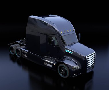 Siyah yakıt hücresi Amerikan kamyon kabin siyah arka plan üzerinde desteklenmektedir. 3D render resim.