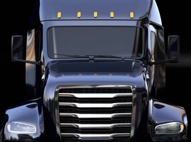 Siyah yakıt hücresi görünümünü yakın çekim Amerikan Kamyon siyah arka plan üzerinde desteklenmektedir. 3D render resim.