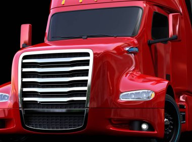 Metalik kırmızı yakıt hücresi görünümünü yakın çekim Amerikan Kamyon siyah arka plan üzerinde desteklenmektedir. 3D render resim.