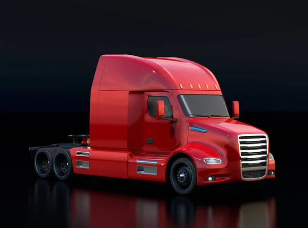 Metaliczny Czerwony Ogniwa Paliwowe Zasilane Amerykański Truck Kabiny Czarnym Tle — Zdjęcie stockowe