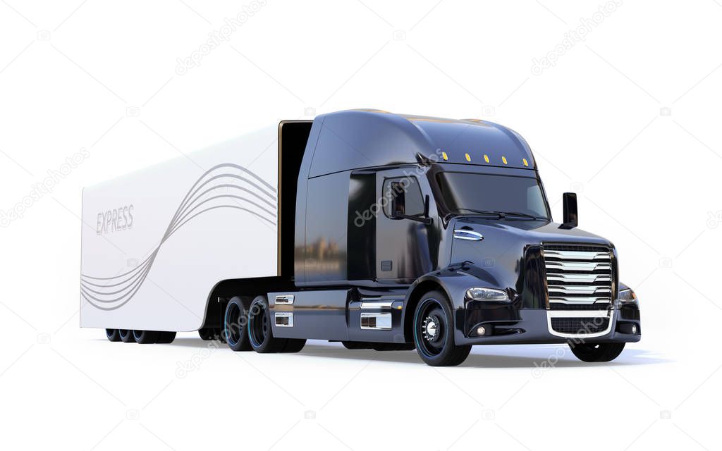 Black fuel cell powered American truck isolated on white background. 3D rendering image.