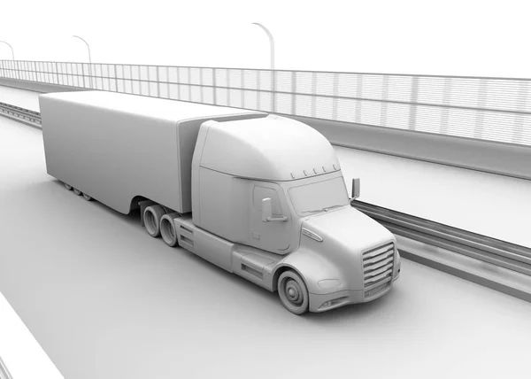 Clay Rendering Self Driving Fuel Cell Powered American Truck Driving — Photo