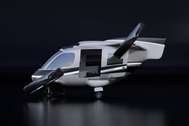 Siyah arka plan üzerine yolcu uçağı yan görünüm. 3D render resim.