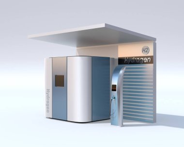 Yakıt pili hidrojen istasyonu kavramı. 3D render resim.