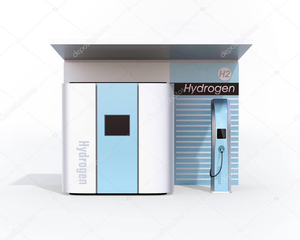 Front view of fuel Cell Hydrogen Station concept. 3D rendering image.