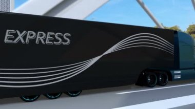 Yakıt hücresi Powered Amerikan karayolu üzerinde kamyon sürme. 3D render animasyon.