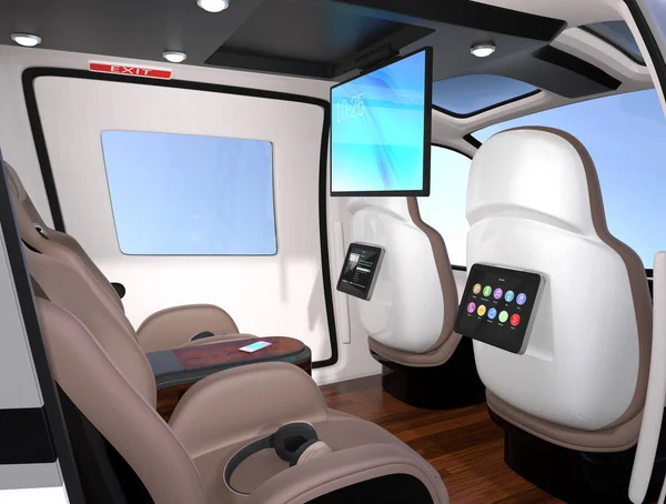 Interior Passenger Drone Equipado Con Monitores Techo Asientos Montados Asientos —  Fotos de Stock
