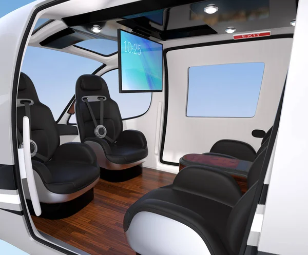 Intérieur Passenger Drone Équipé Moniteur Plafond Sièges Cuir Luxe Tournés — Photo