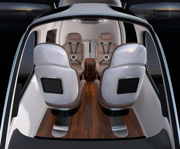 Vooraanzicht Van Passenger Drone Interieur Voorste Lederen Zetels Draaide Achteruit — Stockfoto