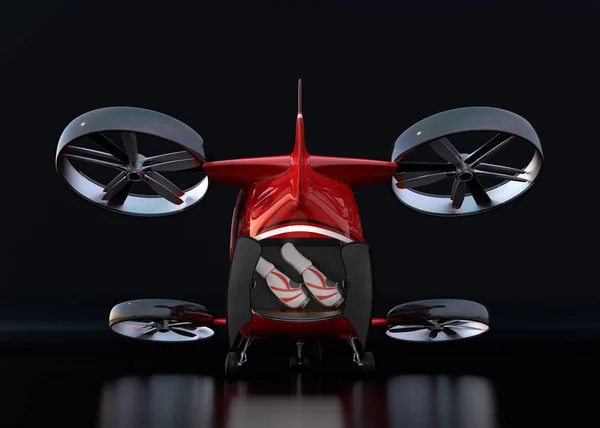 Visão Traseira Red Passenger Drone Fundo Preto Escotilha Traseira Aberta — Fotografia de Stock