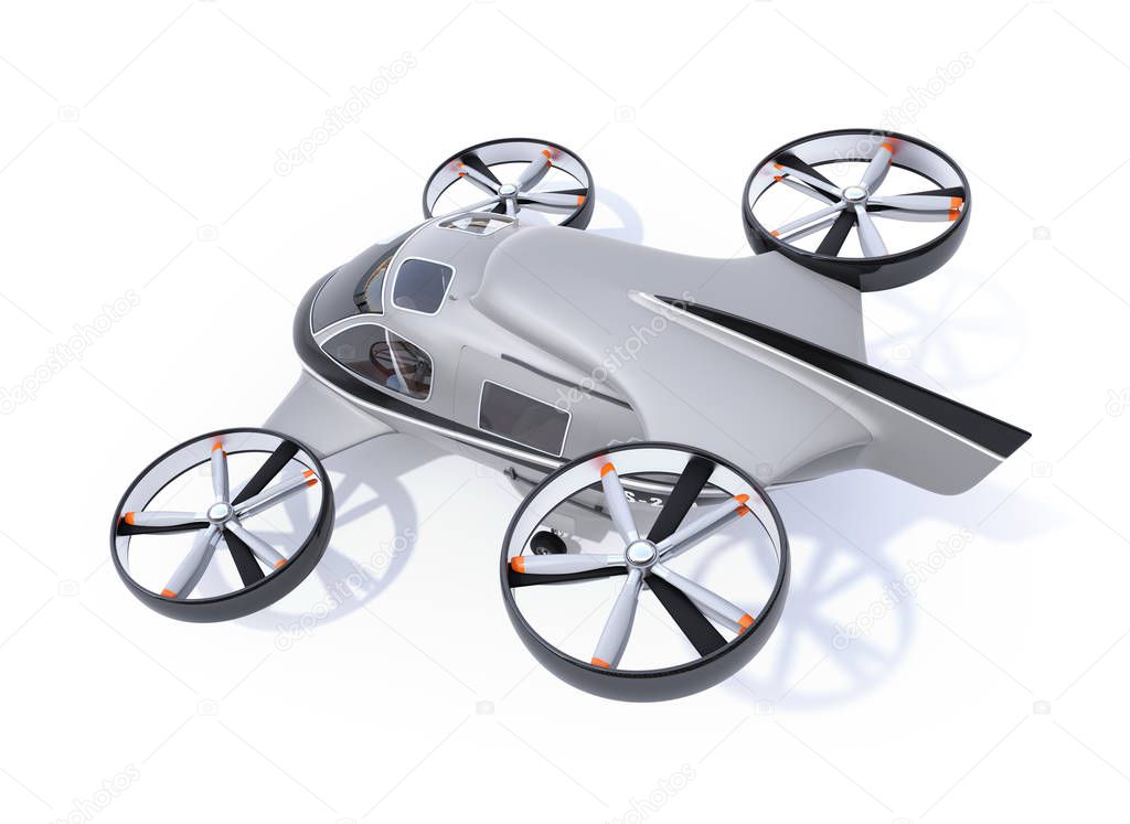 Rear view of Passenger Drone isolated on white background. 3D rendering image.