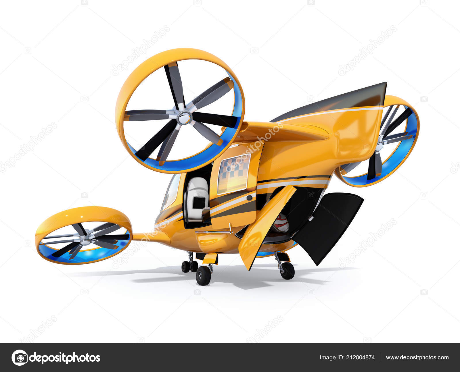 Vista Trasera Taxi Dron Pasajeros Naranja Sobre Fondo Blanco Escotilla Ilustracion de stock 212804874 de chesky w