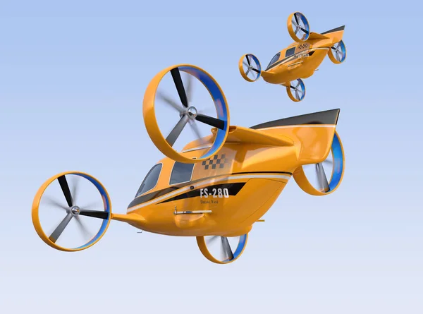 Orange Passenger Drone Taxis Volant Dans Ciel Image Rendu — Photo