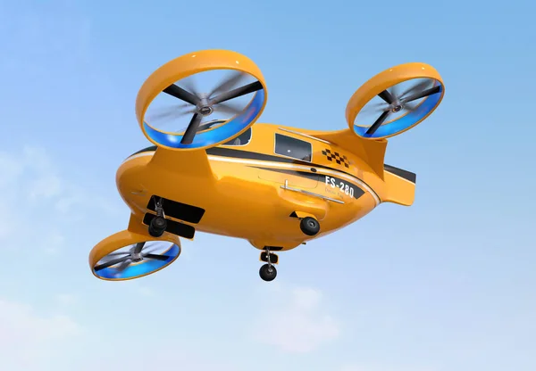 Πορτοκαλί Επιβατών Ταξί Drone Πετώντας Στον Ουρανό Εικόνα Απόδοση — Φωτογραφία Αρχείου
