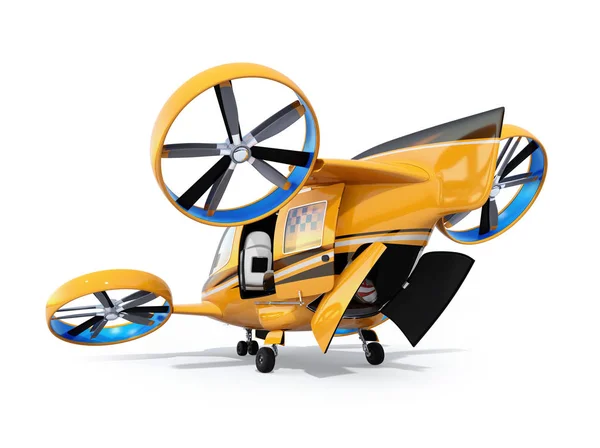 Narancssárga Utas Drone Taxi Hátsó Kilátás Fehér Háttér Hátsó Kikelnek — Stock Fotó