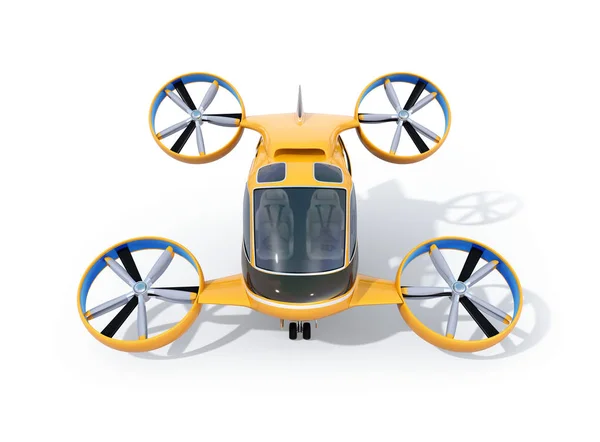 Frontansicht Eines Orangefarbenen Passagier Drohnen Taxis Isoliert Auf Weißem Hintergrund — Stockfoto