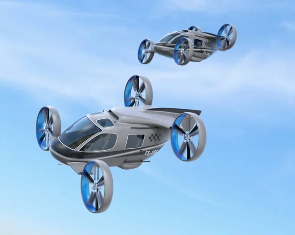 Two Passenger Drone Taxis Flying Sky Rendering Image — Stock Photo, Image