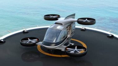 Yolcu uçağı taksi helikopter pisti otopark bulunmaktadır. 3D render animasyon.