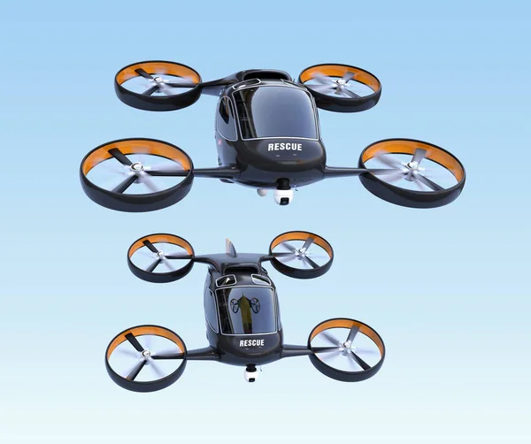 Front View Self Driving Rescue Drones Flying Sky Rendering Image — Stock Photo, Image