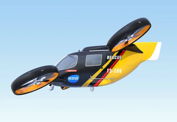 Sidovy Självkörande Rescue Drone Flyger Himlen Rendering Bild — Stockfoto