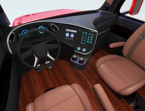 Autonomous Truck Interior Brown Seats Flooring Rendering Image — Stock Photo, Image
